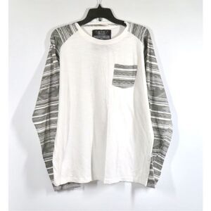 Broken Threads White Baseball Tee Long Sleeve T Shirt Gray Stripe Sleeves Men XL